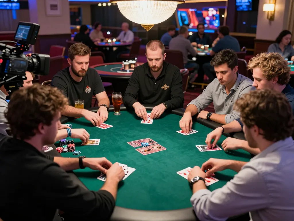 Players strategizing at a poker table while betting with chips at soc88 casino.