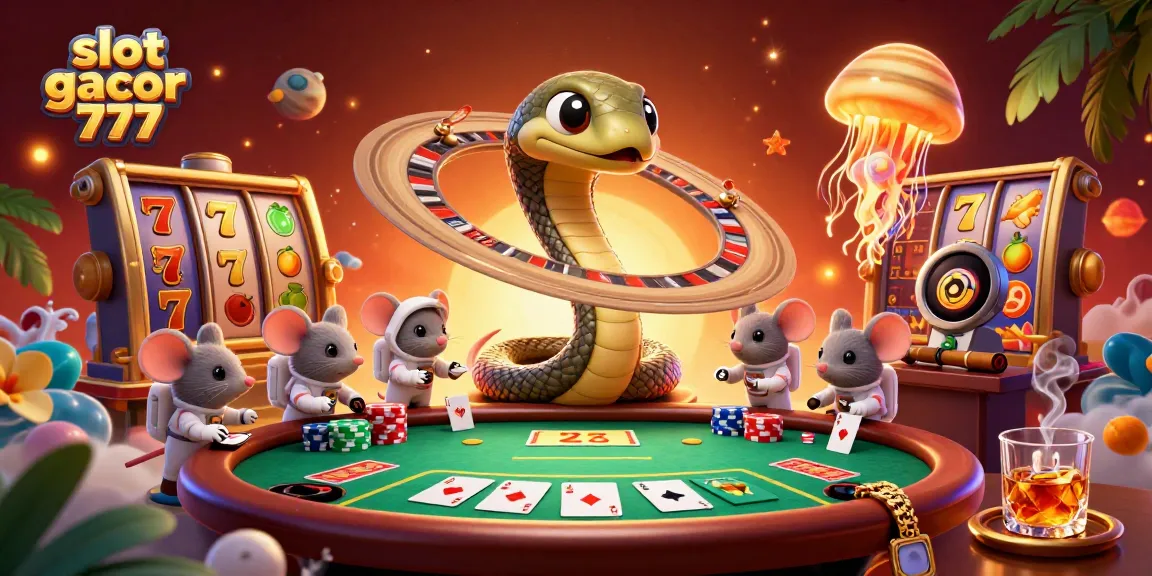 Experience the excitement of slot gacor 777 with 3D characters in a vibrant casino scene full of dynamic elements.