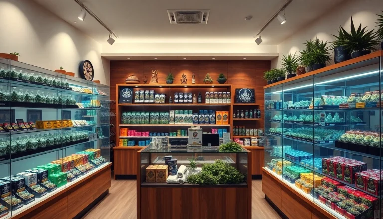 Explore the vibrant atmosphere of a welcoming Weed Store with organized cannabis displays.