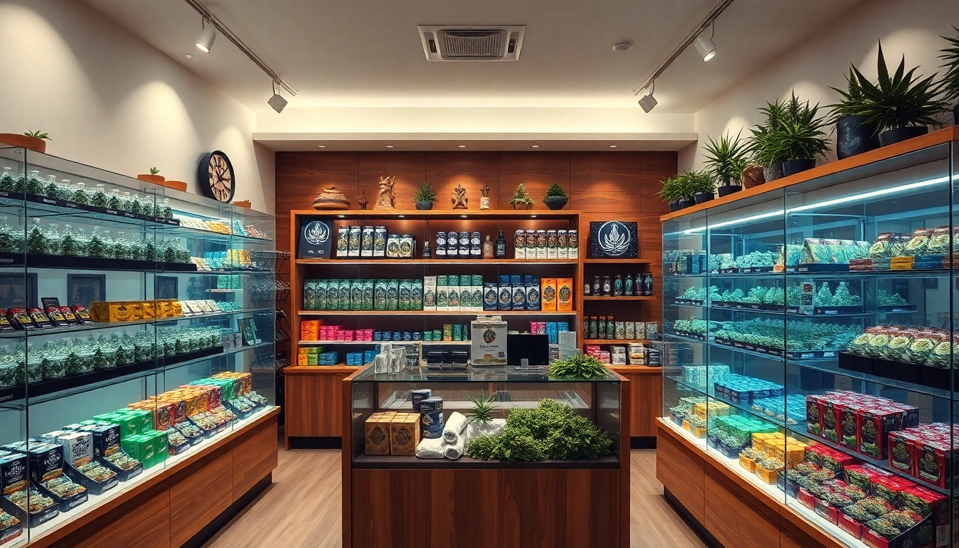 Explore the vibrant atmosphere of a welcoming Weed Store with organized cannabis displays.