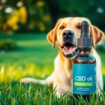 Promote CBD Oil For Dog with a joyful Labrador retriever in a vibrant park setting.
