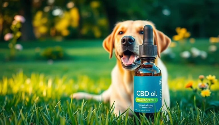 Promote CBD Oil For Dog with a joyful Labrador retriever in a vibrant park setting.
