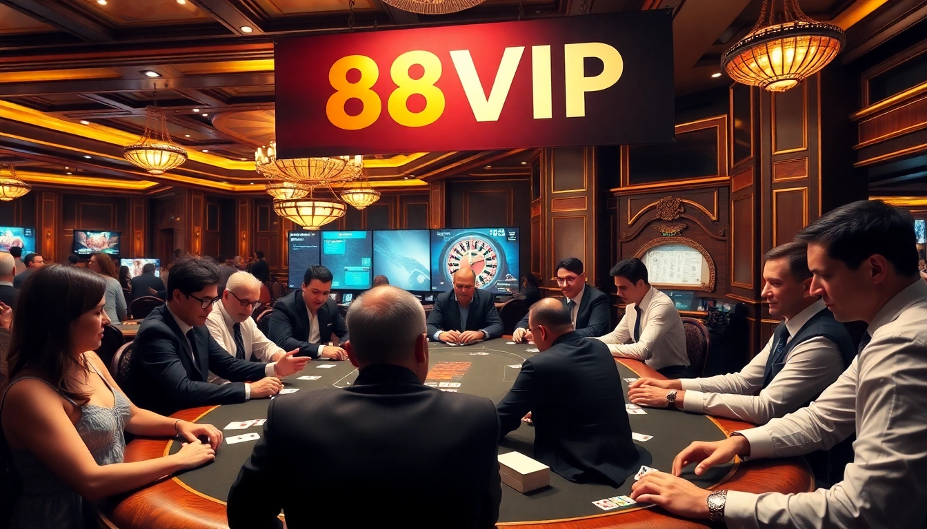Professional poker players at a dazzling 68VIP casino table, highlighting excitement and strategy.