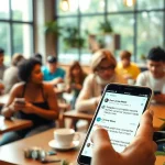 Engaged group discussing weed telegram near me in a cozy cafe setting with lively atmosphere.