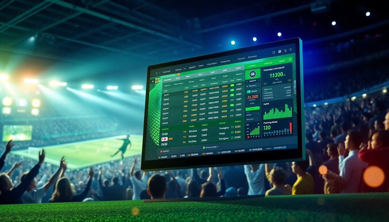 Dynamic sports betting scene featuring https://cacuocbongda.cc/ interface and enthusiastic fans.
