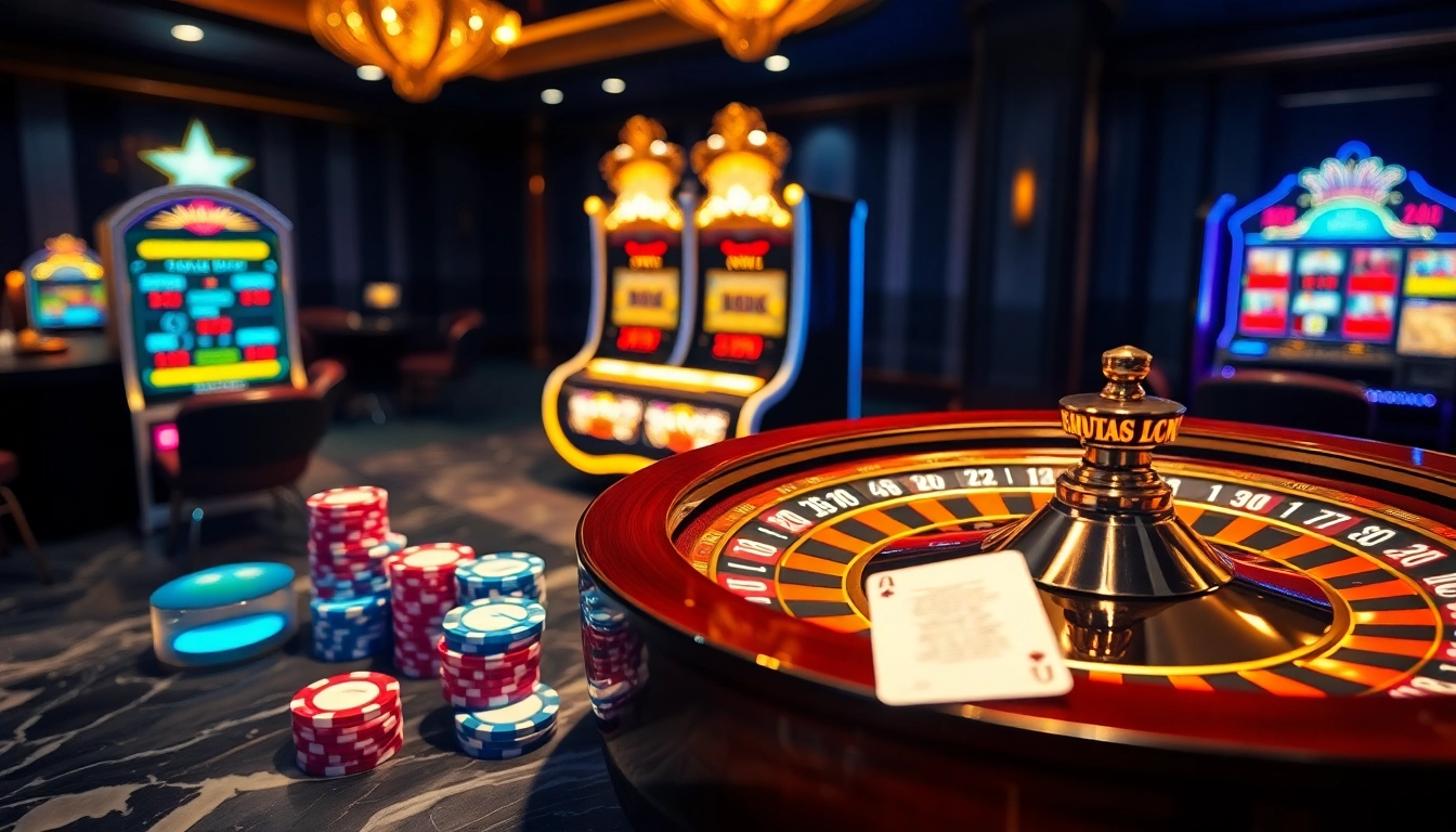 Pahla4d slot machine and roulette scene illustrating luxurious gaming excitement.