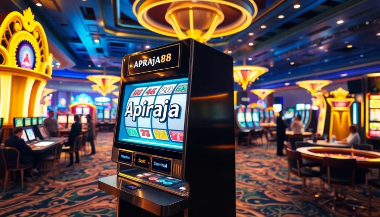Exciting scene of players at slot online apiraja88, including luxurious casino elements.