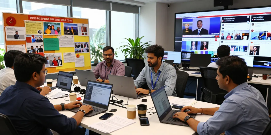 Breaking news journalists collaborating at https://www.theindaily.com newsroom with vibrant energy and insights.