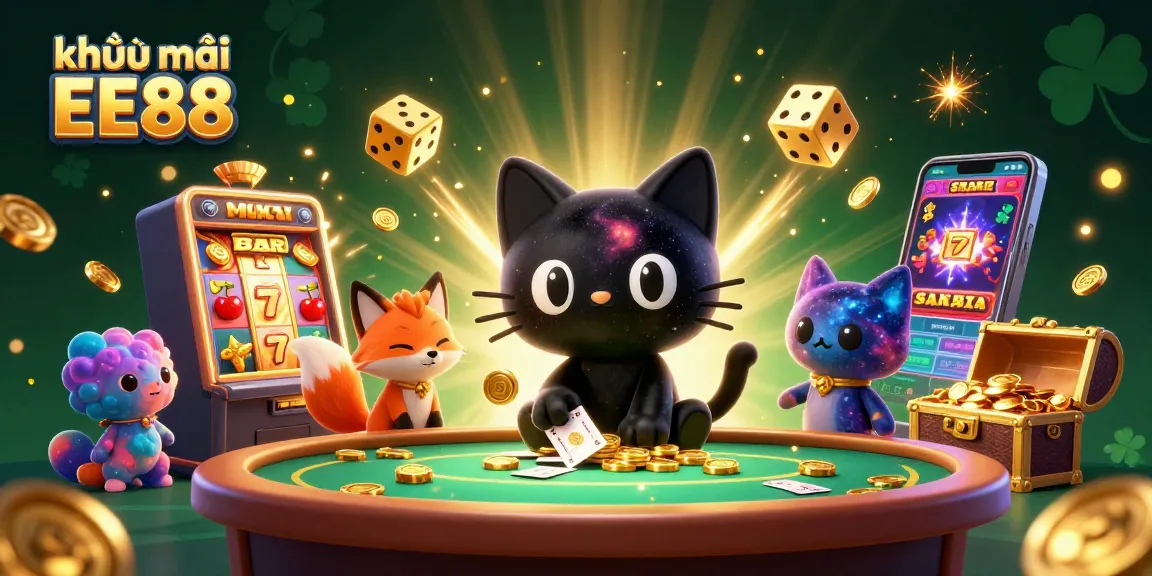 Experience khuyến mãi EE88 with a vibrant 3D illustration showcasing a cosmic casino scene filled with excitement.
